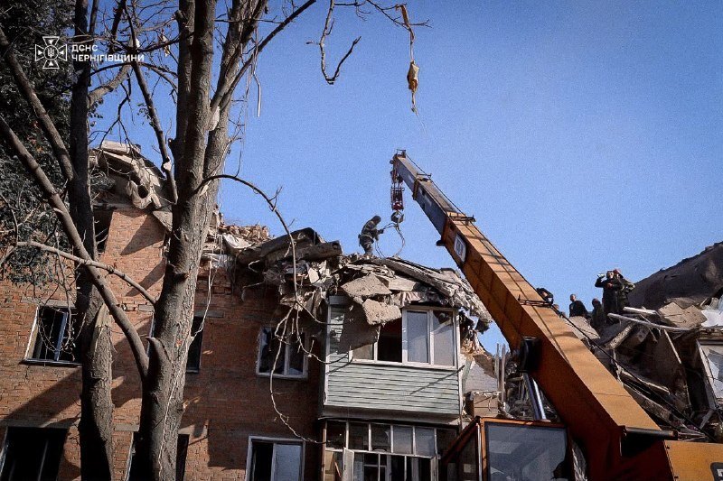 A crane lifts slabs during the search