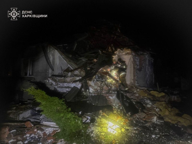 Korotych, Kharkiv district, night of 21 Oct: rescuers search a house destroyed by a drone