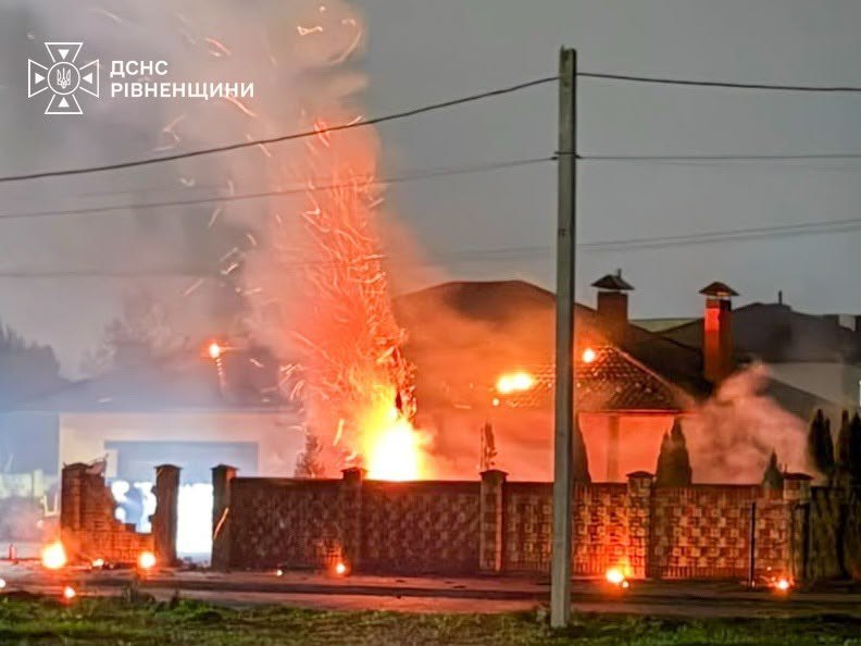 A burning house after the drone attack, 15 Oct