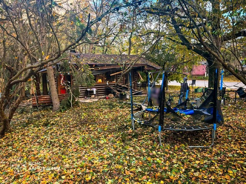 The central park of Nova Vodolaha after the drone strike, 19 Oct