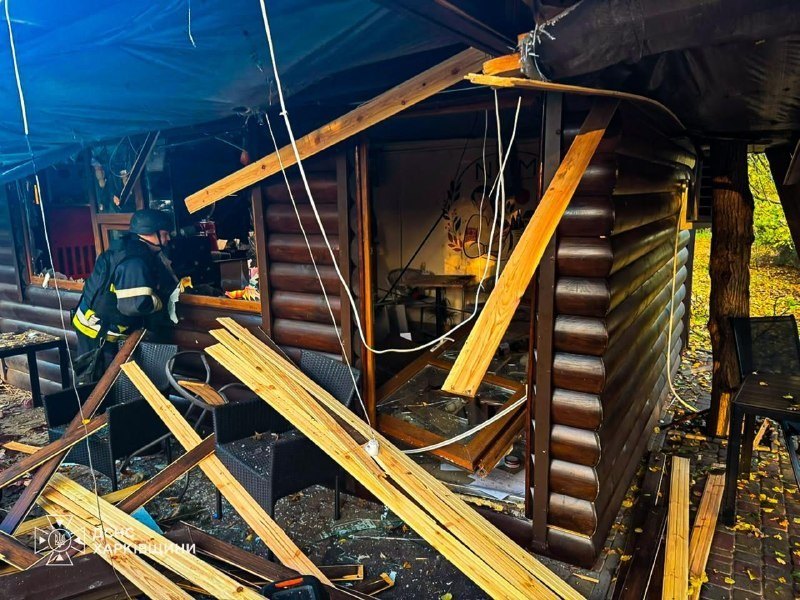 The damaged café in the park