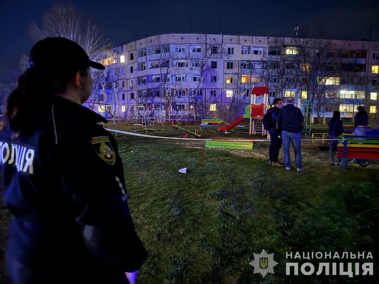 Police at the cordoned site