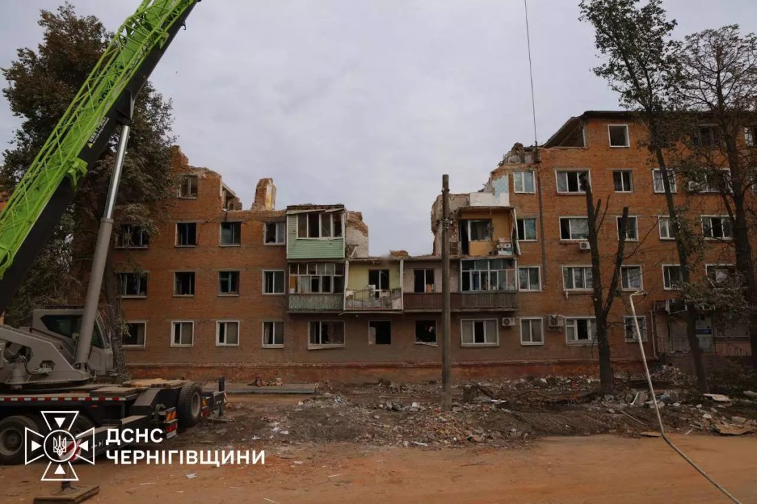 Pryluky: the residential block after the strike; search and rescue continued until 8 October
